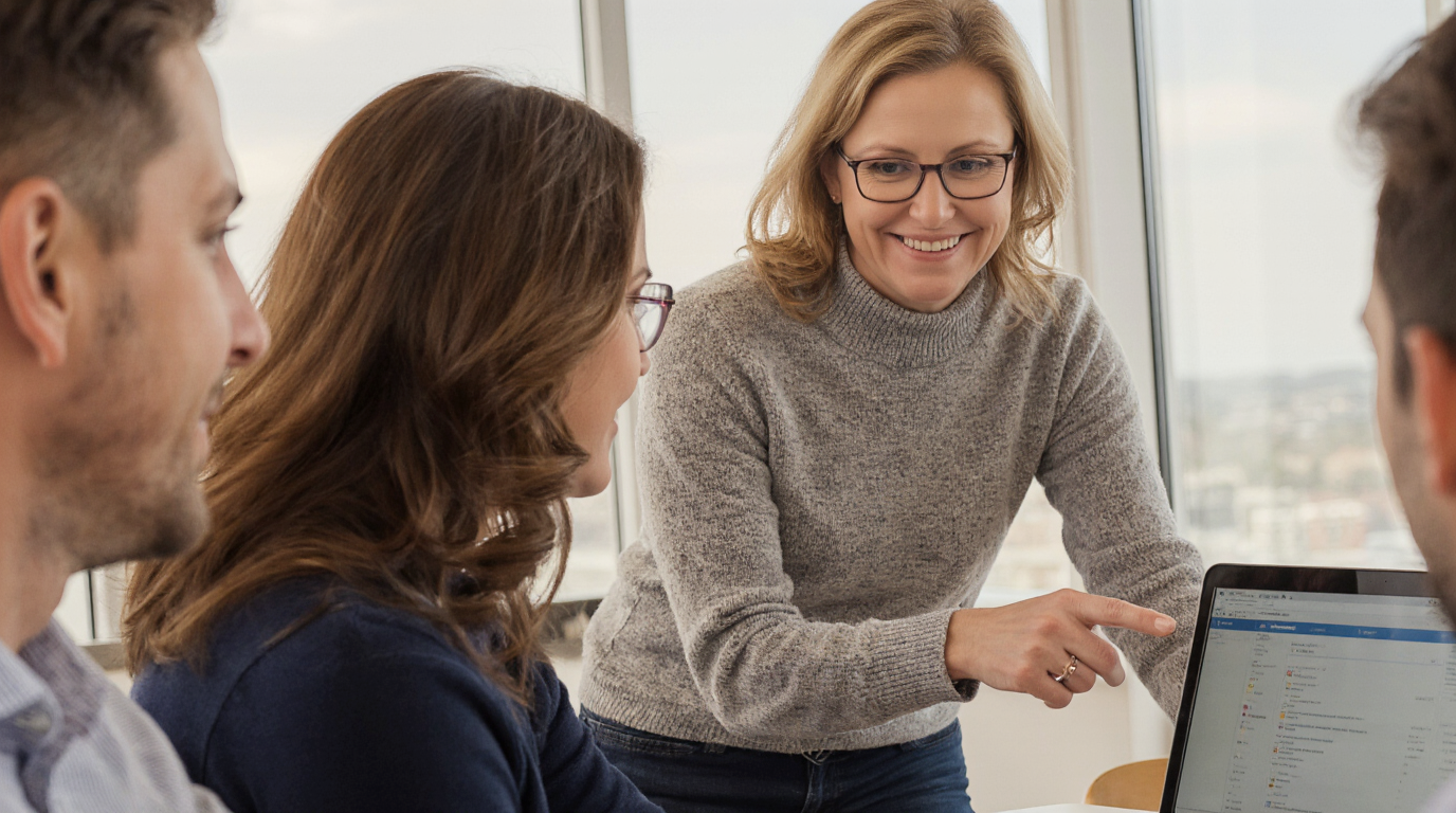 One-on-one strategy conversation at a laptop